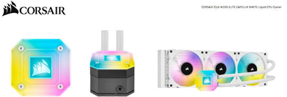 Corsair H150i Elite CAPELLIX 360mm White Radiator, 3x ML120 RGB PWM Fans, Ultra Bright RGB Pump Head. Liquid Cooling, 5 Yrs Wty (LS)---CW-9060073-WW Corsair