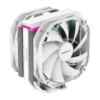 DeepCool AS500 PLUS White CPU Cooler Single Tower, Five Heat Pipe Design High Fin Density, Double PWM Fans, Slim Profile, A-RGB LED Controller Incl DEEPCOOL