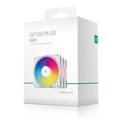 DeepCool CF 120 PLUS White Case Fan 3 in 1 (3-Pack) Customisable ARGB LED Lighting, PWN Fan Control, RGB Controller DEEPCOOL