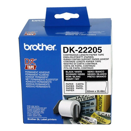 White Continuous Paper Roll 62mmX30.48m Brother