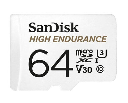 SanDisk High Endurance 64GB microSD 100MB/s 40MB/s 5K hrs 4K UHD C10 U3 V30 -40°C to 85°C Heat Freeze Shock Temperature Water X-ray Proof SD Adapter Sandisk