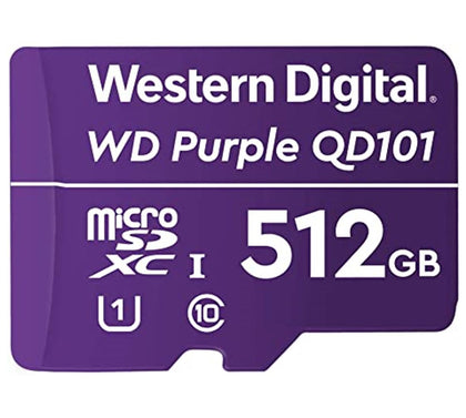 Western Digital WD Purple 512GB MicroSDXC Card 24/7 -25°C to 85°C Weather & Humidity Resistant for Surveillance IP Cameras mDVRs NVR Dash Cams Drones Western Digital