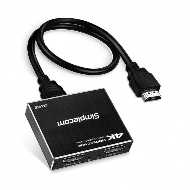 Simplecom CM412 HDMI 2.0 1x2 Splitter 1 IN 2 Out 4K@60Hz HDR10 2 Port HDMI Duplicator Simplecom