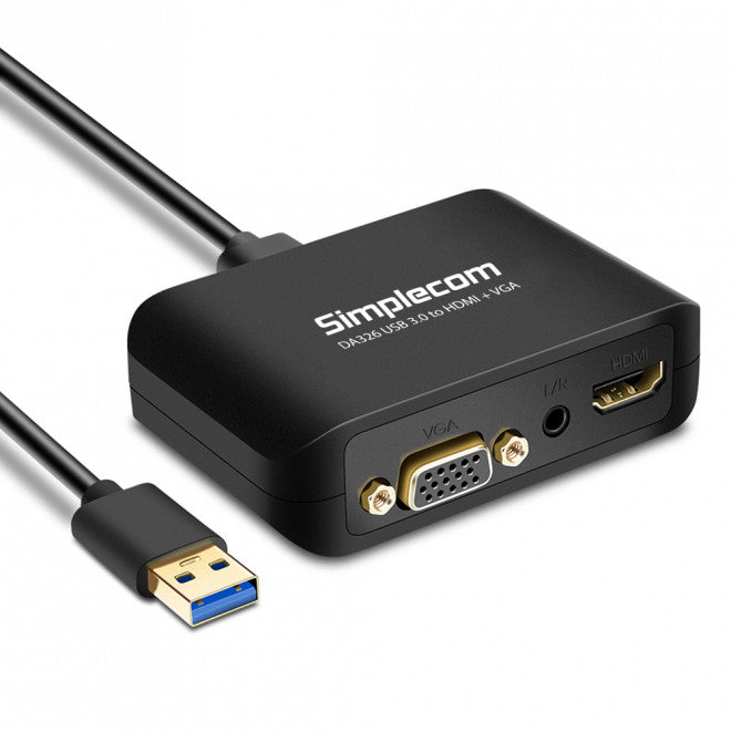 Simplecom DA326 USB 3.0 to HDMI + VGA Video Adapter with 3.5mm Audio Full HD 1080p - Works With NUCs Simplecom