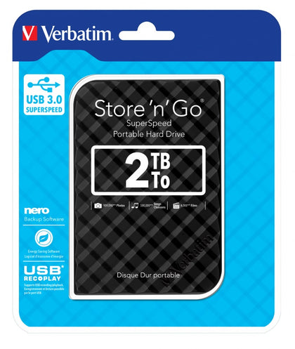 Verbatim 2TB 2.5' USB 3.0 Black Store'n'Go HDD Grid Design Verbatim