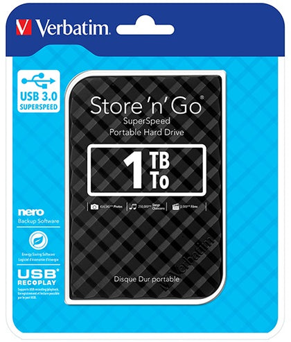 Verbatim 1TB 2.5' USB 3.0 Black Store'n'Go HDD Grid Design Verbatim