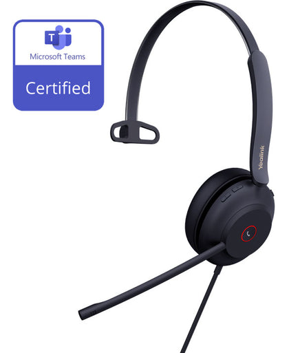 Yealink UH37 Teams Certified USB Wired Headset, Mono, USB-A 2.0, 35mm Speaker, Busylight, Leather Ear Cushion