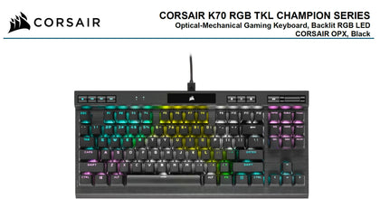 Corsair K70 RGB TKL OPX Silver RGB Mechanical Gaming Keyboard, Backlit RGB LED, CHERRY Keyswitches, Black. Champion Edition Corsair