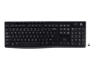 Logitech K270 2.4 GHz Wireless Full Size Keyboard 128-bit AES encryption 24-month battery life Spill resistant Durable UV-coated keys Logitech