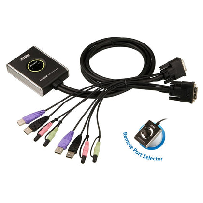 Aten Compact KVM Switch 2 Port Single Display DVI w/ audio, 1.2m Cable, Remote Port Selector, Aten