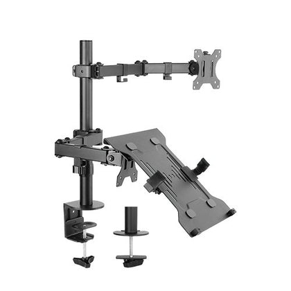Brateck Economical Double Joint Articulating Steel Monitor Arm with Laptop Holder Fit Most 13'-32' Monitors, Up to 8kg/Screen VESA 75x75/100x100 Brateck