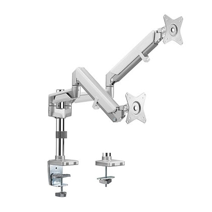 Brateck Dual Monitors Pole-Mounted Epic Gas Spring Aluminum Monitor Arm Fit Most 17'-32' Monitors, Up to 9kg per screen VESA 75x75/100x100 Gloss Grey Brateck