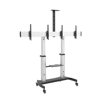 Brateck Dual Screen Aluminum Height-Adjustable TV Cart with Media Shelf for 37'-60' TVs Up to 50kg VESA 200x200,300x200,300x300,400x300,400x200, Brateck