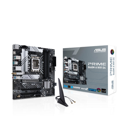 ASUS PRIME B660M-A WIFI D4 Intel LGA 1700 mATX Motherboard PCIe 4.0, 2xM.2, Intel 1Gb Ethernet, Intel WiFi 6, DP, 2xHDMI, USB-C. Aura Sync ASUS