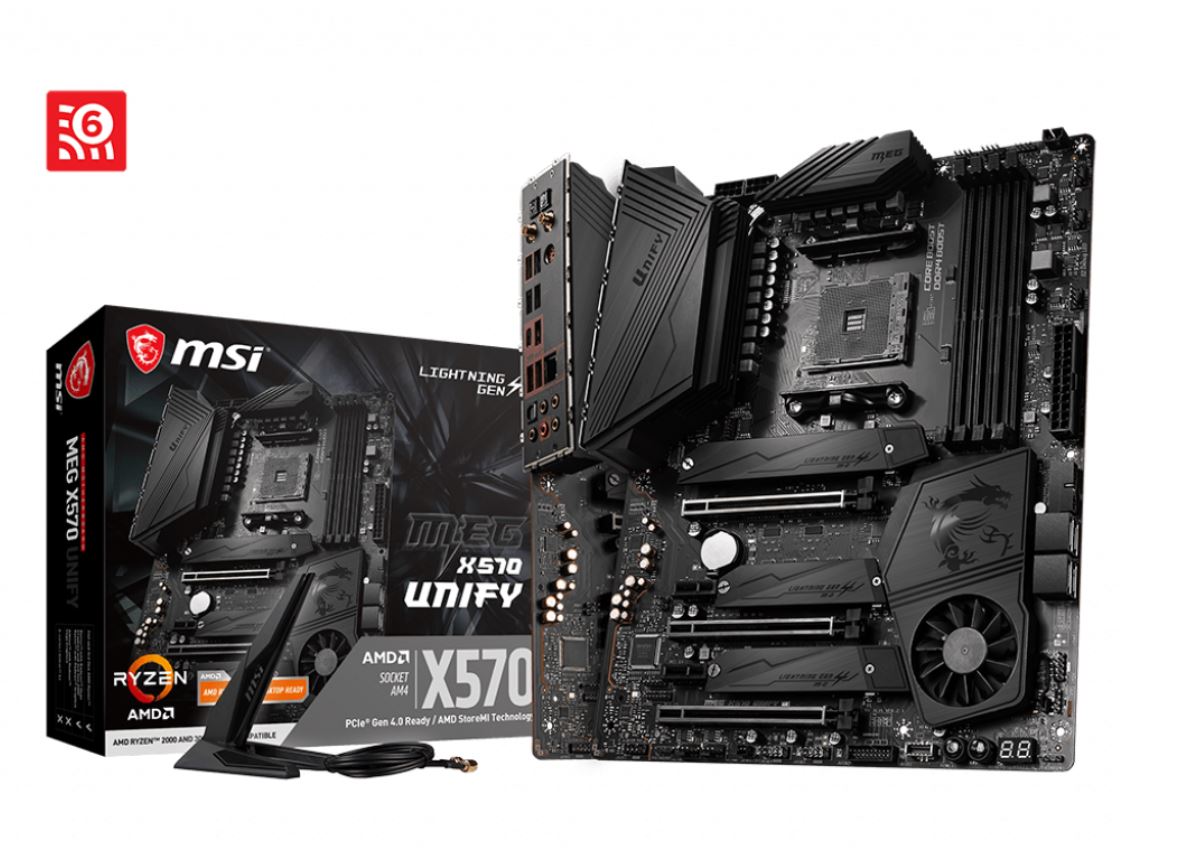 MSI MEG X570 UNIFY PRO Ryzen AM4 ATX MB 4xDDR4 5xPCIe 3xM.2 Gen4 RAID 4xSATAIII 2.5 GbE LAN WiFi6 SLI CF 5xUSB3.2 6xUSB2.0 (LS) MSI