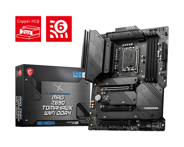 MSI MPG Z690 TOMAHAWK WIFI DDR4 Intel LGA 1700 ATX Motherboard, 4x DDR4 ~128GB, 3x PCI-E x16, 1x PCI-E x1, 4x M.2, 6x SATA3, 1x USB-C, 5x USB 3.2 MSI