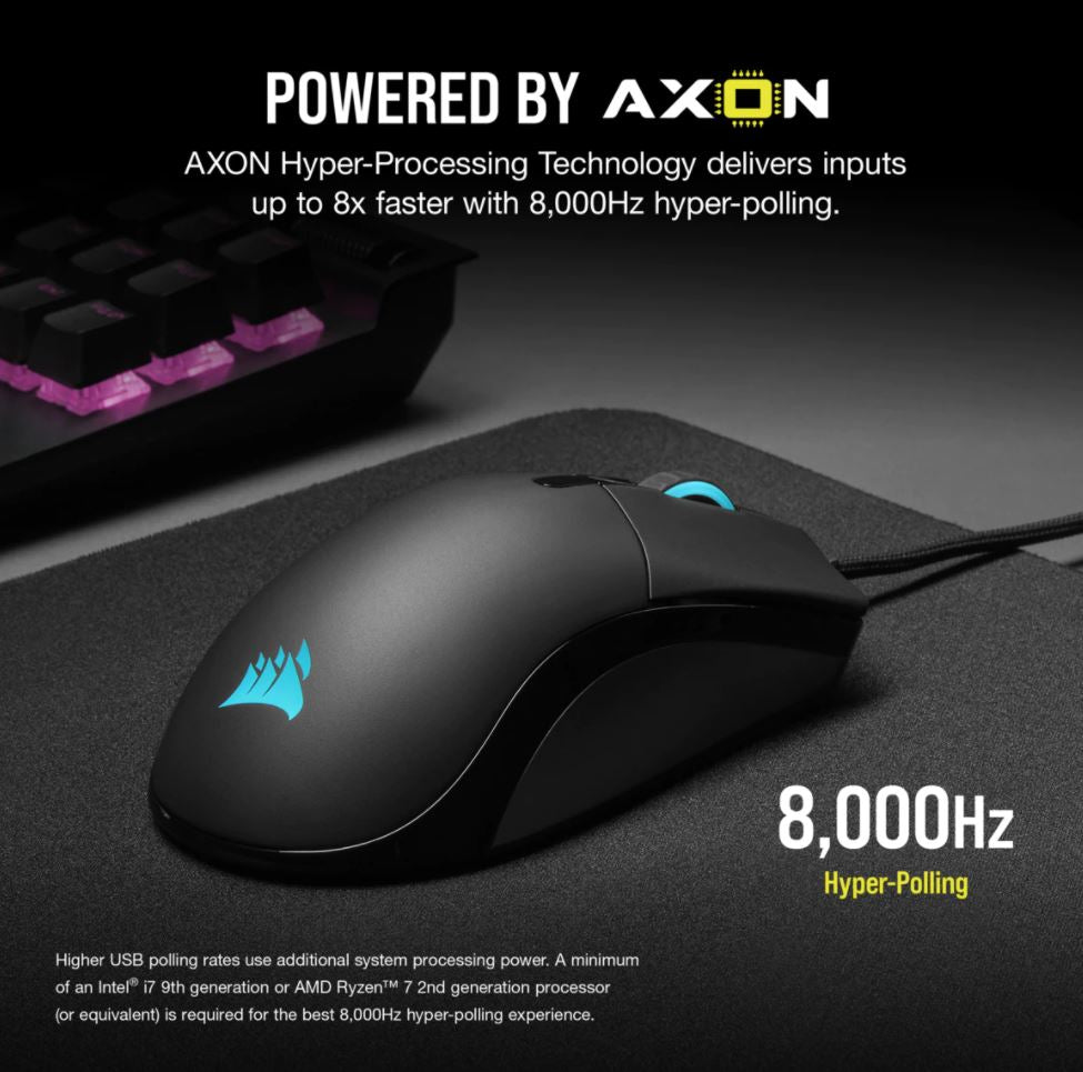 Corsair SABRE RGB PRO CHAMPION SERIES Gaming Mice - RGB, Ultra Lightweight, 18,000 DPI sensor,  Axon 8,000 Hz Hyper-Polling, Flexible weave Cable Corsair