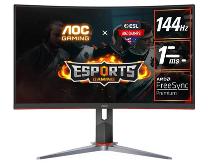 AOC 27' Curved 240hz QHD 2560x1440 0.5ms, Ultra Fast ,VA Curved 1000R, Free-Sync Premium, HDR Ready, E-sports, Gaming Monitor