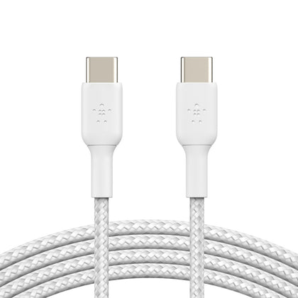 Belkin BoostCharge Braided USB-C to USB-C Cable(1m/3.3ft) -White(CAB004bt1MWH),60W Fast Charge,480Mbps Data Transfer,Tested to withstand 10,000+ bends Belkin