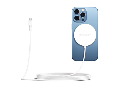 Cygnett MagCharge 15W Fast Magnetic Wireless Charging Cable (2M) - White (CY3758CYMCC), MagSafe & Qi Compatible, Perfect Align, Seamless Charging