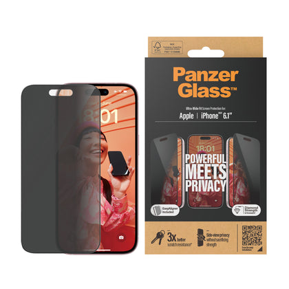PanzerGlass Apple iPhone 15 (6.1') Privacy Screen Protector Ultra-Wide Fit - Clear (P2809), Scratch & Shock Resistant, Drop Protection, 2YR