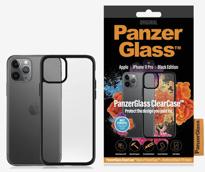 PanzerGlass Apple iPhone 11 Pro ClearCase - Black Edition (0222), AntiBacterial, Scratch Resistant, Soft TPU Frame, Anti-Yellowing, Shock Resistant Panzer Glass