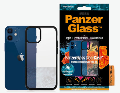 PanzerGlass Apple iPhone 12 Mini ClearCase - Black Edition (0251), AntiBacterial, Scratch Resistant, Soft TPU Frame, Anti-Yellowing, 1.2M Drop Tested Panzer Glass