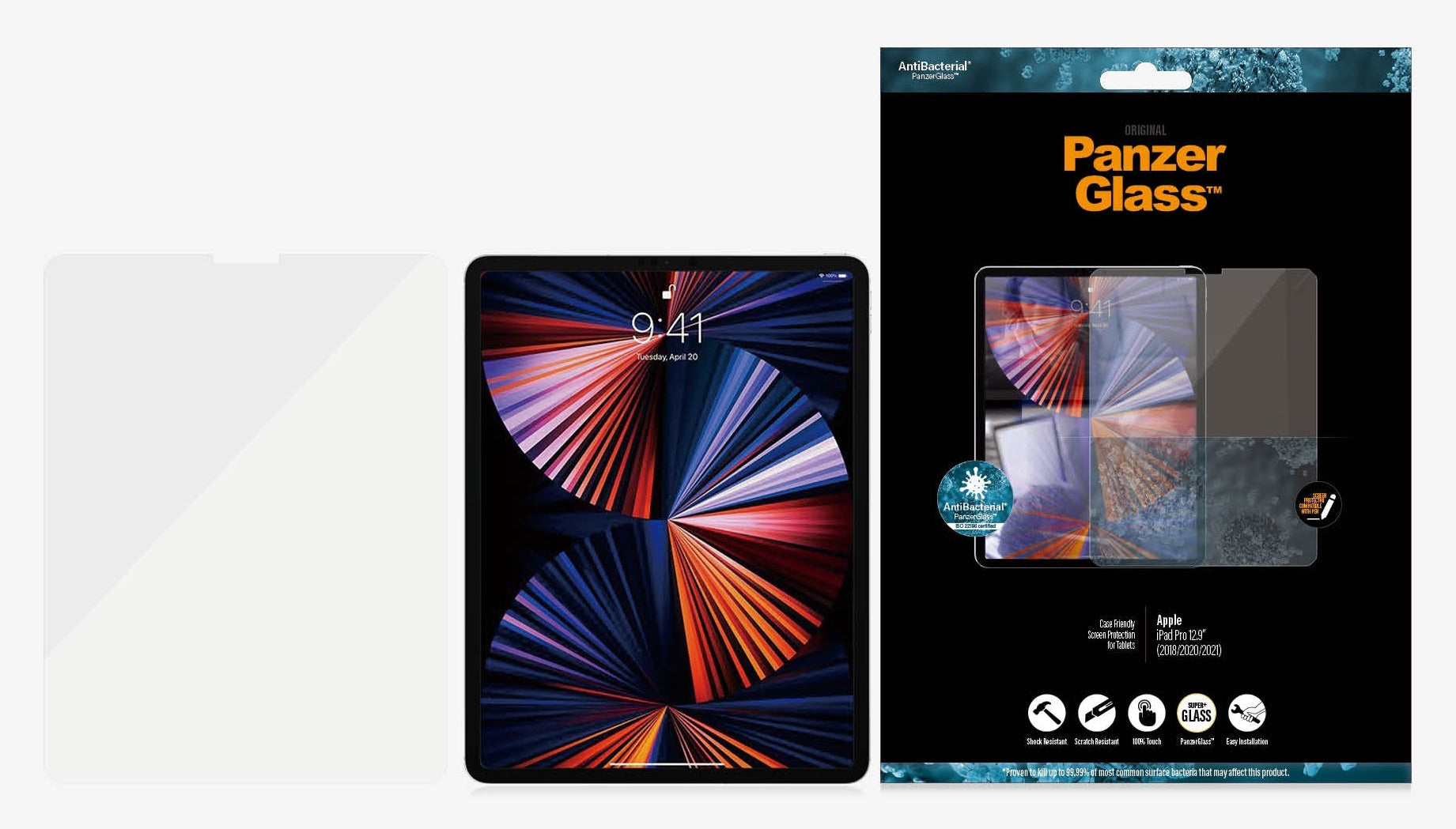 PanzerGlass Apple iPad Pro (12.9') (2018/2020/2021) Screen Protector - (2656), AntiBacterial, Edge-to-Edge, Compatible with Pen, Scratch Resistant Panzer Glass