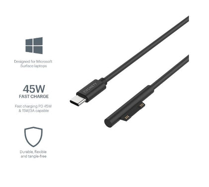 Cygnett USB-C To Microsoft Surface Laptop Cable (1M) - Black (CY3034USCMS), Support 45W Fast Charging, Magnetically Connects to Surface Device Cygnett