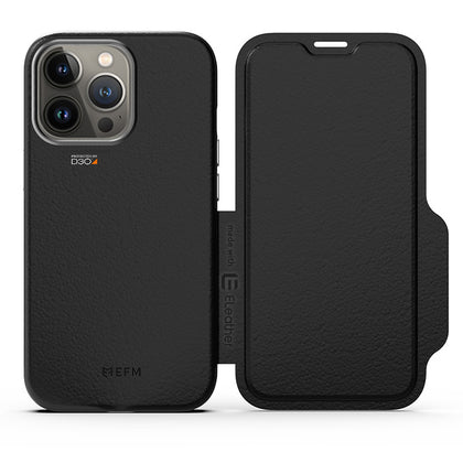 EFM Monaco Wallet 5G Case for Apple iPhone 13 Pro - Black/Space Grey (EFCFLAE194BSG), 6m Military Standard Drop Tested, Convenient Card/Cash Pockets EFM