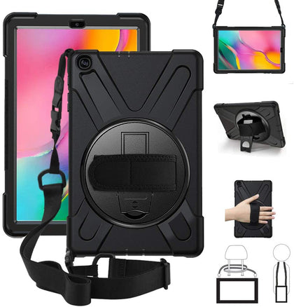 Generic Rugged Black Case for Samsung Galaxy Tab A7 (10.4') - Shockproof, Dustproof, 360 Rotatable Hand Strap, 3 Layers Heavy Duty Protection Generic