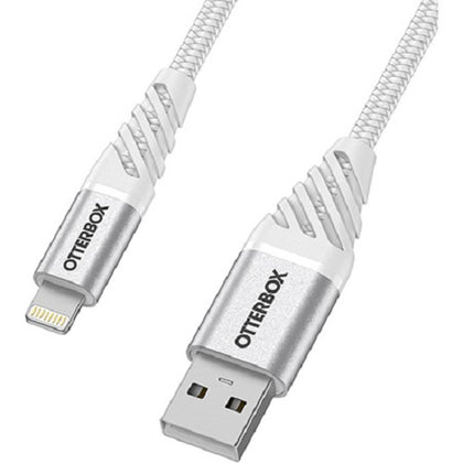 OtterBox Lightning to USB-A Premium Cable (1M) - White (78-52640), 3 AMPS (60W), Bend/Flex-Tested 10K Times, Braided Nylon, Ultra Rugged & Tough Otterbox