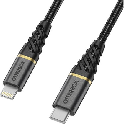 OtterBox Lightning to USB-C Fast Charge Premium Cable (1M) - Black (78-52654), 3 AMPS (60W) USB PD, Bend/Flex-Tested 10K Times, Braided Nylon, Rugged Otterbox