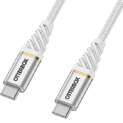 OtterBox USB-C to USB-C Fast Charge Premium Cable (2M) - White (78-52681),USB 2.0, 3 AMPS (60W) USB PD,Bend/Flex-Tested 10K Times,Braided Nylon,Rugged Otterbox