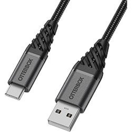 OtterBox USB-C to USB-A Premium Cable (1M) - Black (78-52664), USB 2.0, 3 AMPS (60W), Bend/Flex-Tested 10K Times, Braided Nylon, Ultra Rugged Otterbox