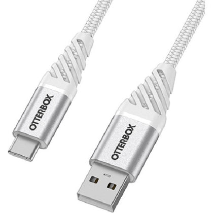 OtterBox USB-C to USB-A Premium Cable (2M) - White (78-52668), USB 2.0, 3 AMPS (60W), Bend/Flex-Tested 10K Times, Braided Nylon, Ultra Rugged Otterbox
