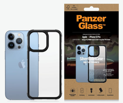 PanzerGlass Apple iPhone 13 Pro SilverBullet ClearCase - Black Edition (0324), AntiBacterial, Scratch Resistant, Soft TPU Frame, 3.6M Drop Tested Panzer Glass