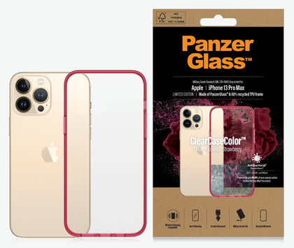 PanzerGlass Apple iPhone 13 Pro Max ClearCase - Strawberry Limited Edition (0345), AntiBacterial, Military Grade Standard, Scratch Resistant Panzer Glass