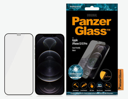 PanzerGlass Apple iPhone 12 / iPhone 12 Pro Screen Protector - Black (2711), AntiBacterial, Edge-to-Edge, Scratch Resistant, Case Friendly, 100% Touch Panzer Glass