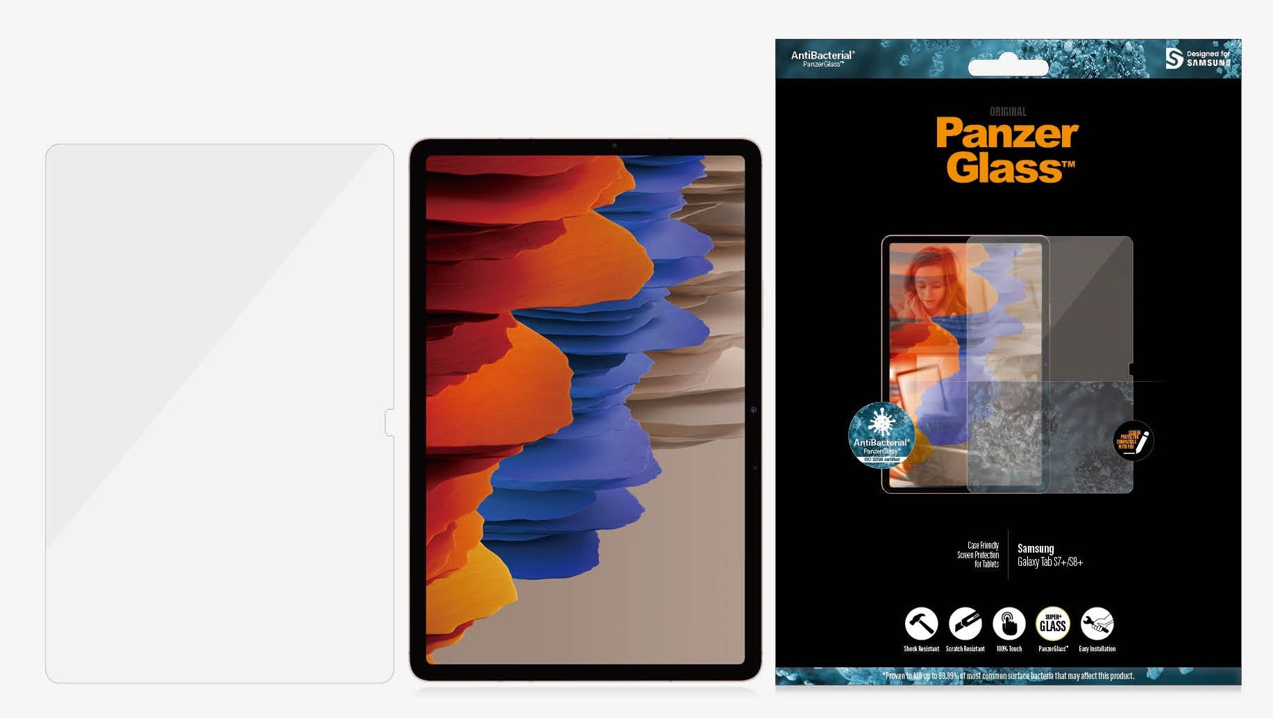 PanzerGlass Samsung Galaxy Tab S8+ / Galaxy Tab S7+ (12.4') Screen Protector - (7242), AntiBacterial, Edge-to-Edge, Compatible with Pen, Case Friendly Panzer Glass