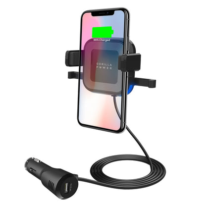 mbeat® Gorilla Power 10W Wireless Car Charger with 2.4A USB Charging, Air Vent Clip & Windshield Stand MBEAT