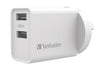 Verbatim USB Charger Dual Port 2.4A - White Twin Port Wall Charger Verbatim