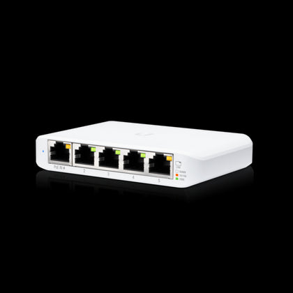 Ubiquiti USW Flex Mini -  Switch Flex Mini- Managed, UniFi, Layer 2 Gigabit Switch, 5x GbE RJ45 Ports, Powerable Via PoE (802.3af) or USB Type-C 5V 1A Ubiquiti