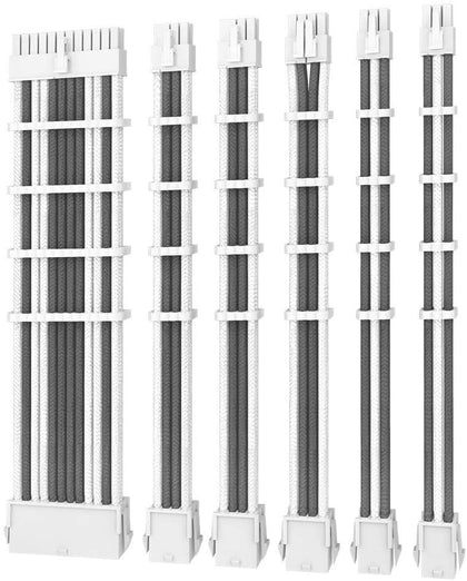 Antec PSU -  Sleeved Extension Cable Kit V2 - Grey / White. 24PIN ATX, 4+4 EPS, 8PIN PCI-E, 6PIN PCI-E, Compatible with Standard PSU Antec