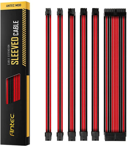 Antec PSU -  Sleeved Extension Cable Kit V2 - Red / Black. 24PIN ATX, 4+4 EPS, 8PIN PCI-E, 6PIN PCI-E, Compatible with Standard PSU Antec
