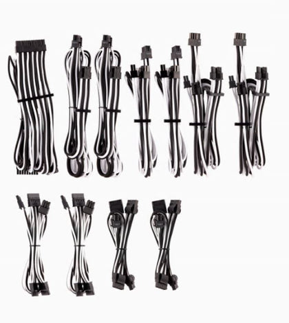 For Corsair PSU - WHITE/BLACK Premium Individually Sleeved DC Cable Pro Kit, Type 4 (Generation 4) Corsair