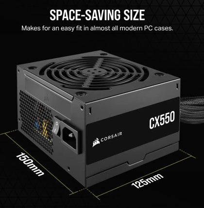 Corsair CX Series™ CX550 – 550 Watt 80 PLUS Bronze ATX Power Supply (AU), Compact 125mm, Up to 88% Efficiency