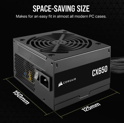 Corsair CX Series™ CX650 – 650 Watt 80 PLUS Bronze ATX Power Supply (AU), Compact 125mm, Up to 88% Efficiency