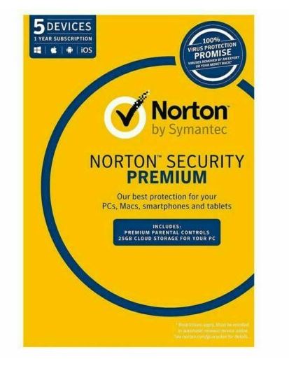 Norton 360 Premium, 25GB, 1 User, 5 Devices, 12 Months, PC, MAC, Android, iOS, DVD, Non-Subscription Norton