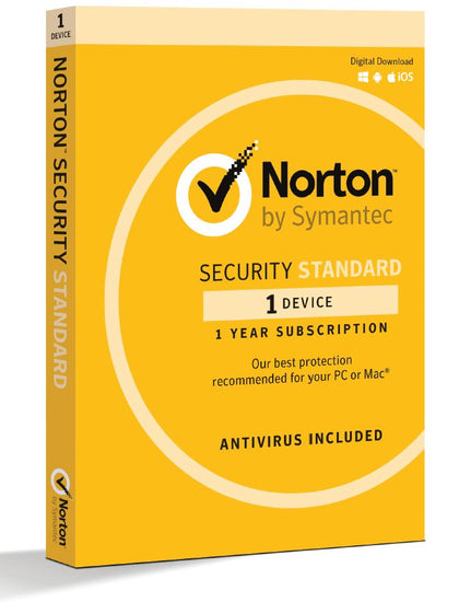 Norton Security Standard 1 Device Retail Box - Compatible with PC, MAC, Android, iOS 1 Year  -  Non Subscription Edition Norton